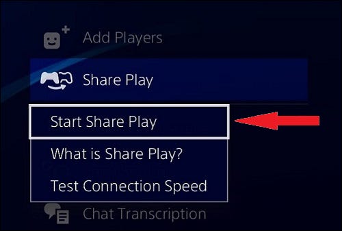 Selecione "Start Share Play".