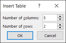 Selecione o número de colunas e linhas