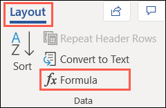 Na guia Layout, clique em Fórmula na seção Dados