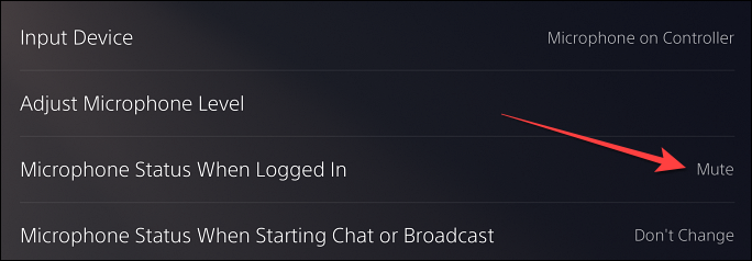 Depois disso, o "Status do microfone quando conectado" será exibido como "Mudo".