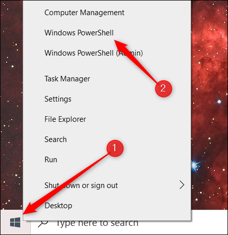 Abra o menu Power User e clique em Windows PowerShell.