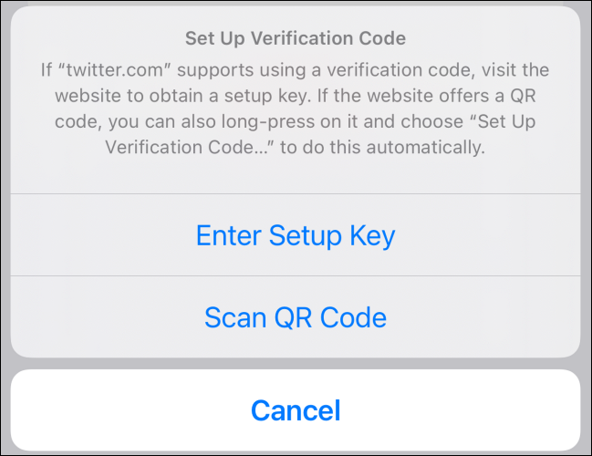 Escolha entre a opção "Enter Setup Key" e "Scan QR Code".