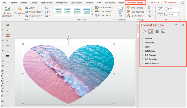 Guia de formatação de imagem e barra lateral no PowerPoint