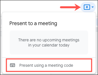 Clique em Apresentar usando um código de reunião