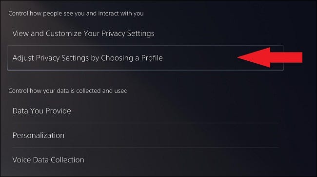 Configurações de privacidade PS5 "Perfis de privacidade"