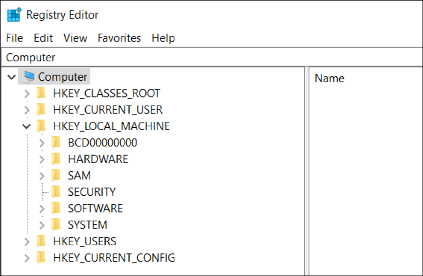 Você verá a janela do Editor do Registro