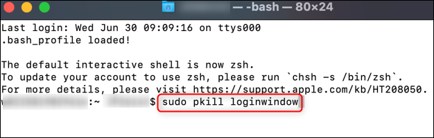 Execute o comando "sudo pkill loginwindow".