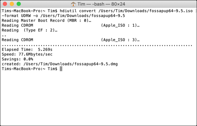 Converta ISO para IMG com o comando hdiutil