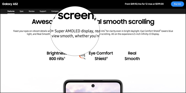 Super AMOLED Display Marketing no site da Samsung
