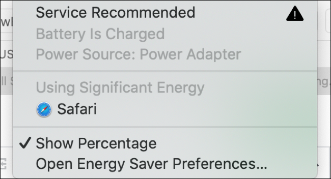 Exemplo de aviso de energia significativa do macOS