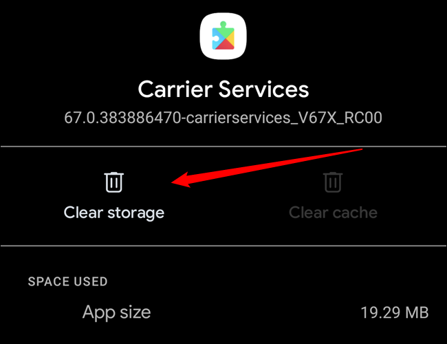 A opção Clear Storage para Carrier Services