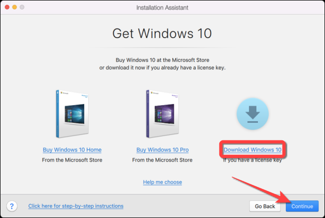 Selecione “Baixar Windows 10 ″ e clique em“ Continuar ”.