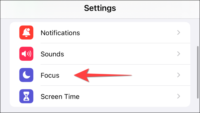 Selecione a opção "Foco" após abrir o aplicativo Configurações.