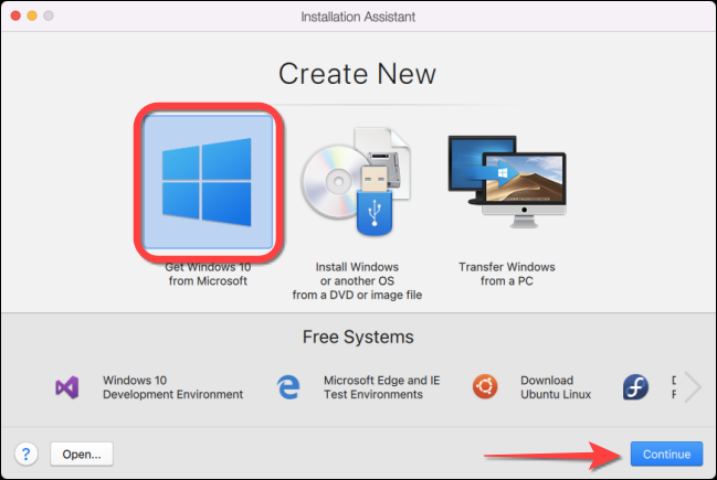 Selecione a opção "Obter Windows 10 da Microsoft" e clique no botão "Continuar".