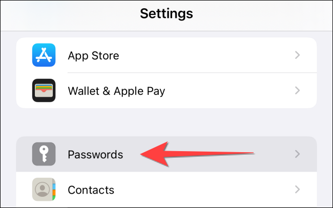 Selecione a opção "Senhas" no aplicativo "Configurações" do iPhone ou iPad.