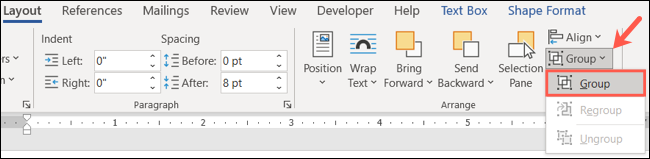 Na guia Layout, clique em Grupo e selecione Grupo