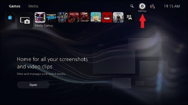 Configurações do menu principal do PS5 Gear