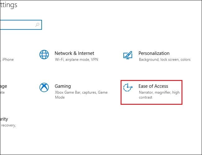 Em Configurações, clique em “Facilidade de Acesso”.