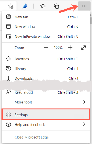 Clique em Configurações e mais, escolha Configurações no Edge