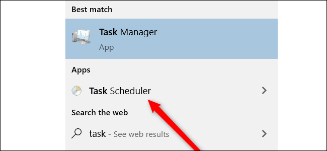 Resultados da pesquisa no Windows 10 mostrando o Agendador de Tarefas como uma opção.