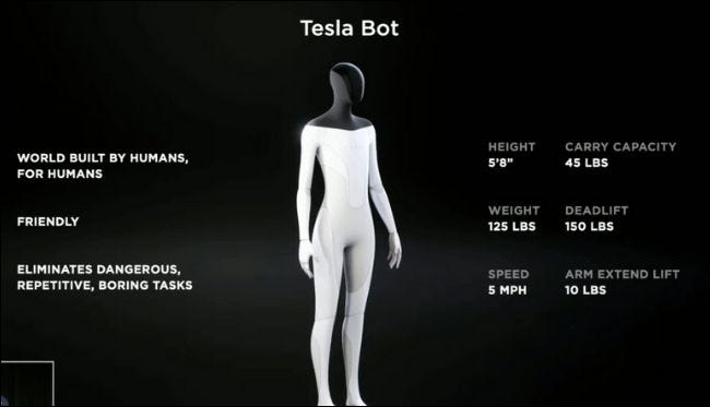 Especificações do Tesla Bot