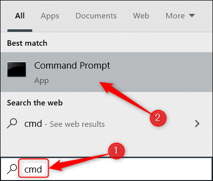 Digite “cmd” na barra de Pesquisa do Windows e clique em Prompt de Comando.