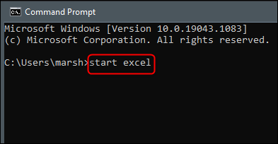 Digite "start excel" no prompt de comando.