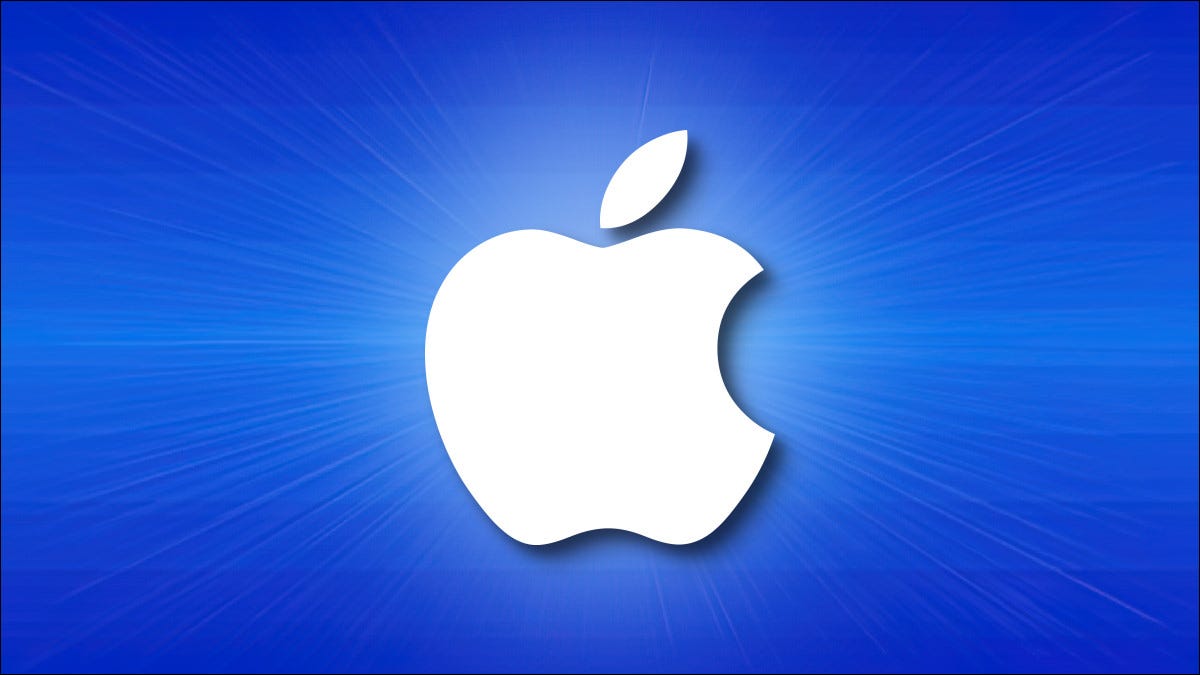 O logotipo da Apple em um fundo azul com linhas horizontais