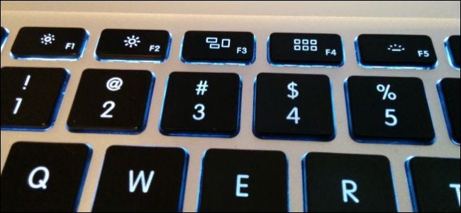Teclas de função na parte superior de um teclado Mac