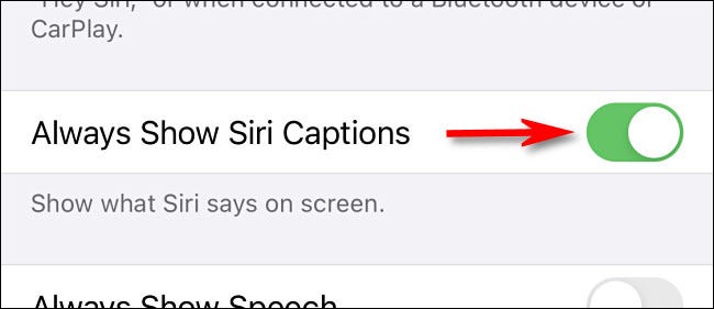 Ative a opção ao lado de "Sempre mostrar legendas da Siri".