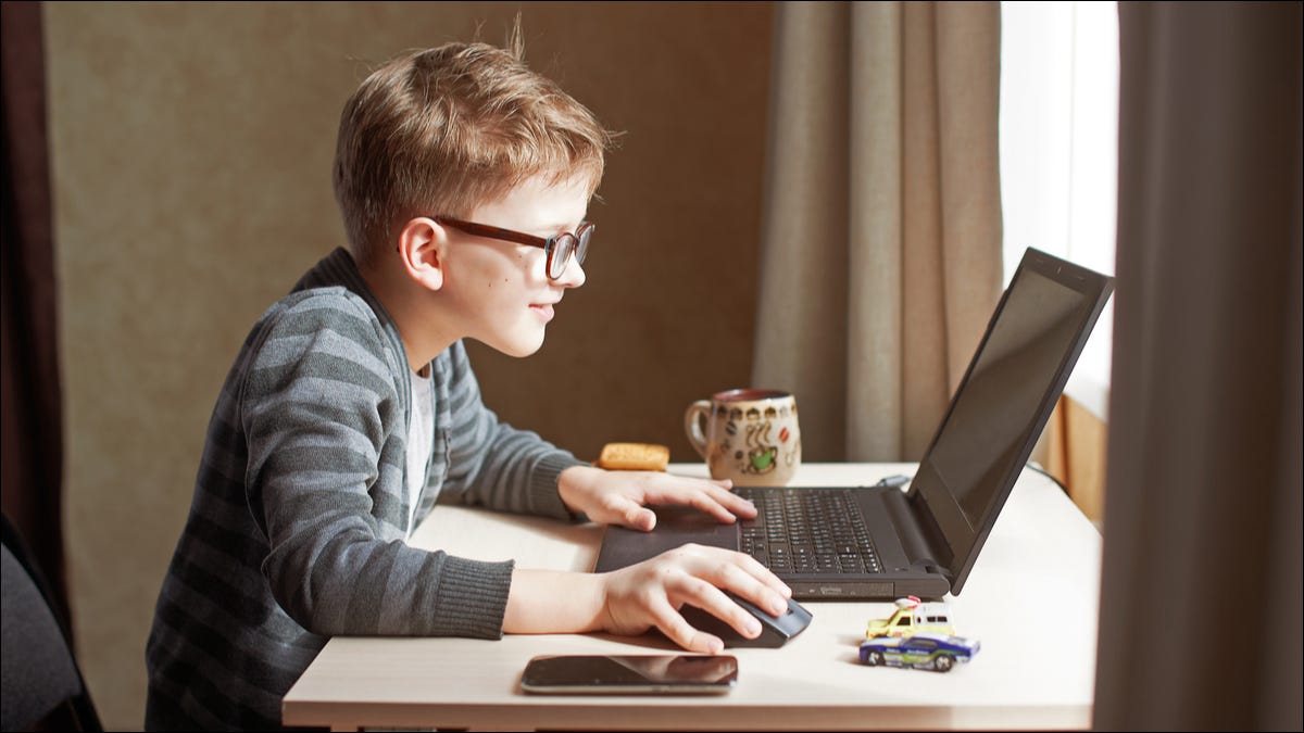 Uma criança usando um computador