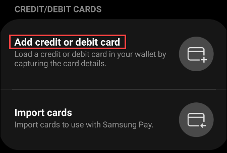 Escolha "adicionar cartão de crédito ou débito"