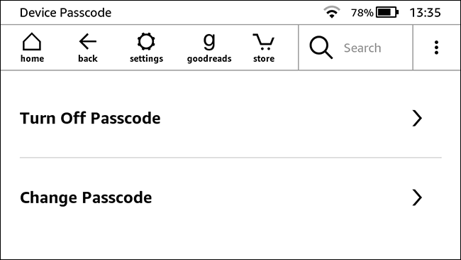Desligue o Kindle e altere as opções de senha