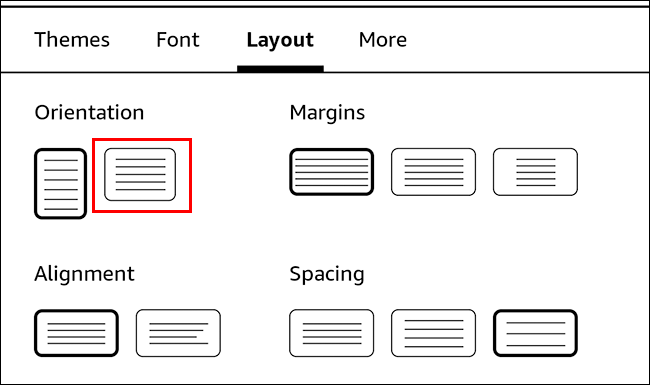 opções de layout do kindle