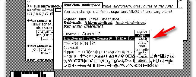 Um dos primeiros menus de contexto do botão direito, como visto em Smalltalk nos anos 1970.