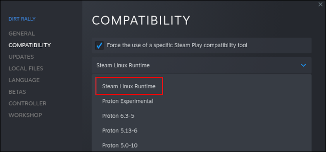 Steam Linux Runtime listado nas ferramentas de compatibilidade do Steam para Linux