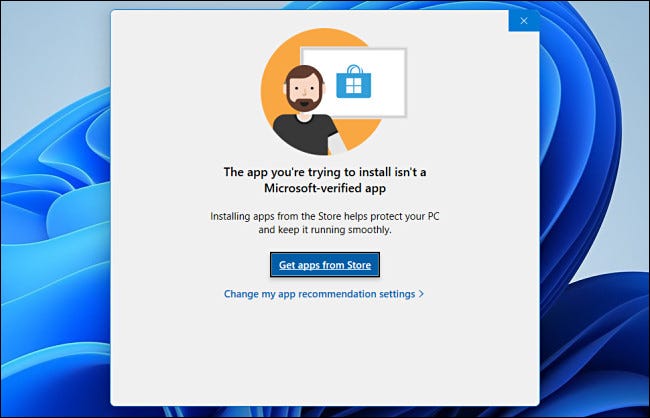 A mensagem do aplicativo não verificado do Windows 11.