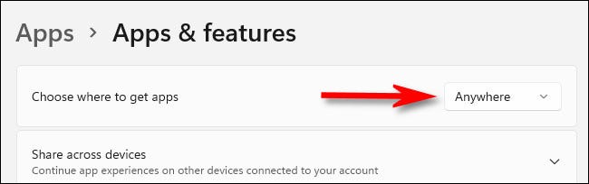 Clique no menu suspenso "Escolha onde obter os aplicativos".