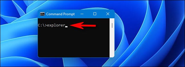 Depois de abrir o Prompt de Comando no Windows 11, digite “explorer” e pressione Enter.  O File Explorer será aberto.