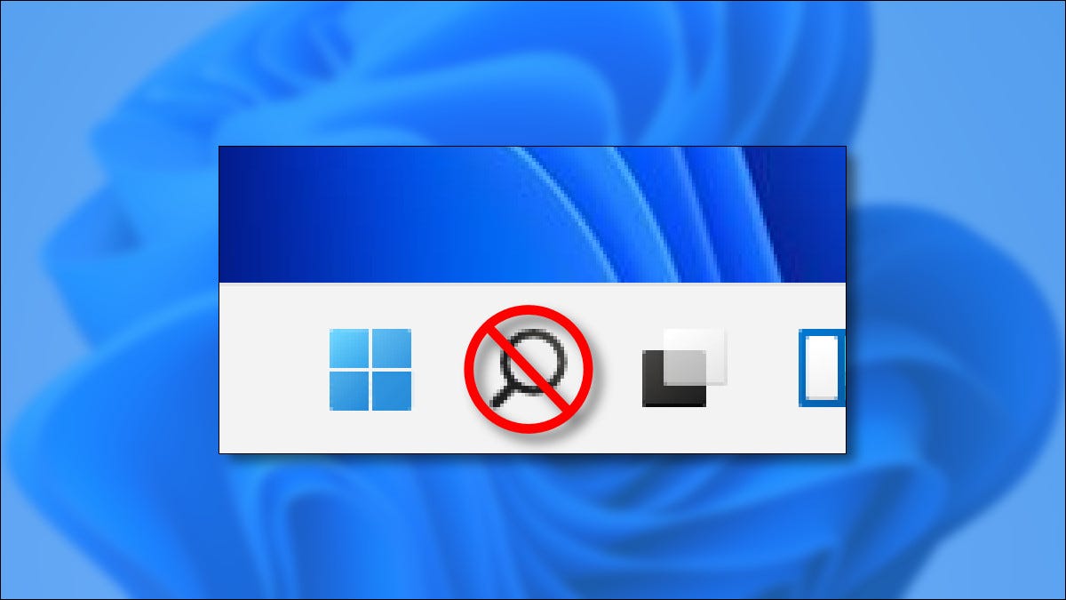 Um botão Pesquisar riscado na barra de tarefas do Windows 11.