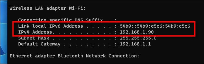 Depois de executar o ipconfig, você verá seu endereço IP.