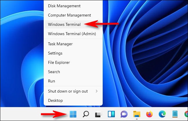 Clique com o botão esquerdo do mouse no menu Iniciar e selecione “Terminal do Windows”.