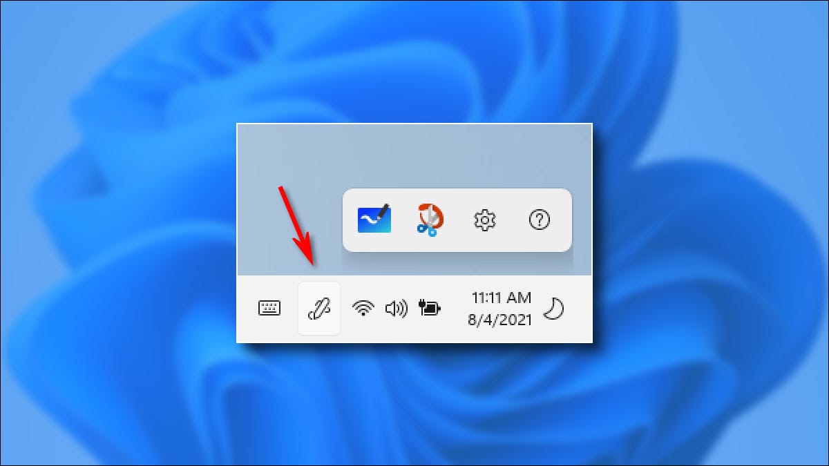 O menu da caneta do Windows 11 em um fundo azul