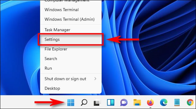 No Windows 11, clique com o botão direito do mouse no botão Iniciar e selecione “Configurações”.