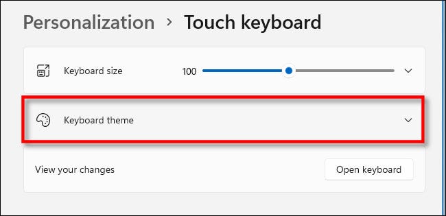 Clique em "Tema do teclado" para expandir o menu.