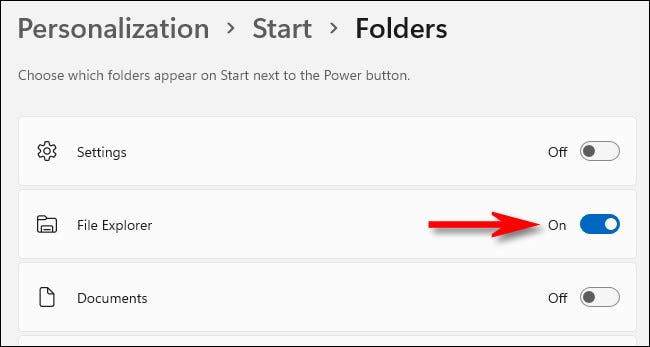 Em Configurações> Personalização> Iniciar> Pastas, ative o botão ao lado de "Explorador de Arquivos".