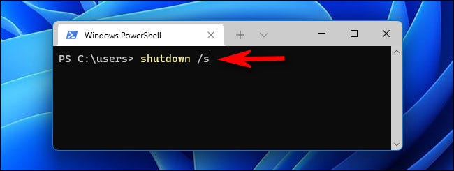 No PowerShell ou no prompt de comando, digite "shutdown / s" e pressione Enter para desligar o PC.