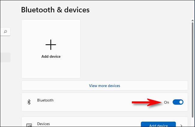Nas configurações do Windows, mude "Bluetooth" para "Ligado".