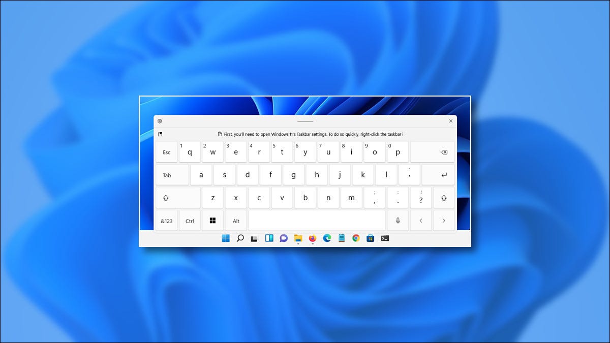 O teclado de toque do Windows 11 em um fundo azul