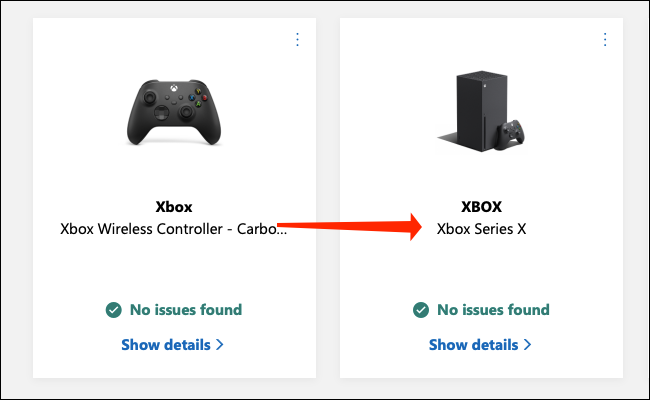 Clique em seu Xbox na página Dispositivos Microsoft.  O nome atribuído ao console e seu nome de modelo serão mencionados aqui.